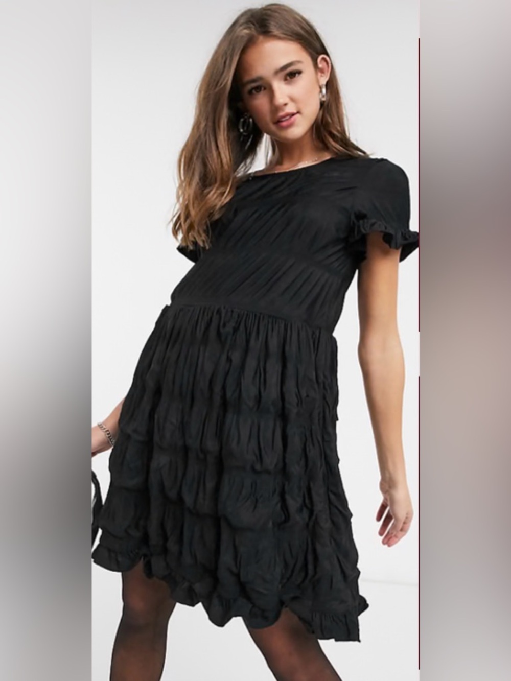 ASOS Maternity Black Tiered Short-Sleeve Dress